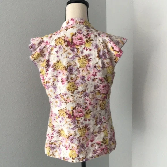DELIRIUM Women Buttons Down Raffle Sleeveless Cotton Spring Floral Print Top| 30 - Picture 8 of 11